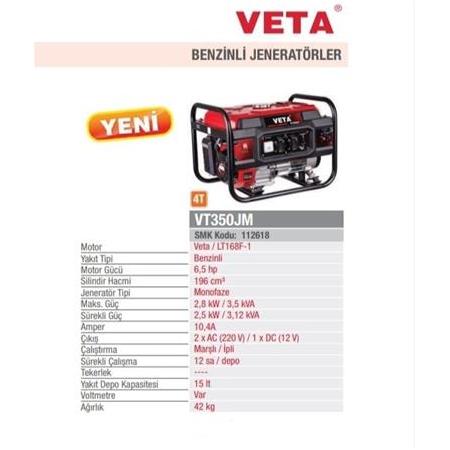 Veta VT350JM Jeneratör 3.5 kVA Marşlı Veta - Temiztarim.com